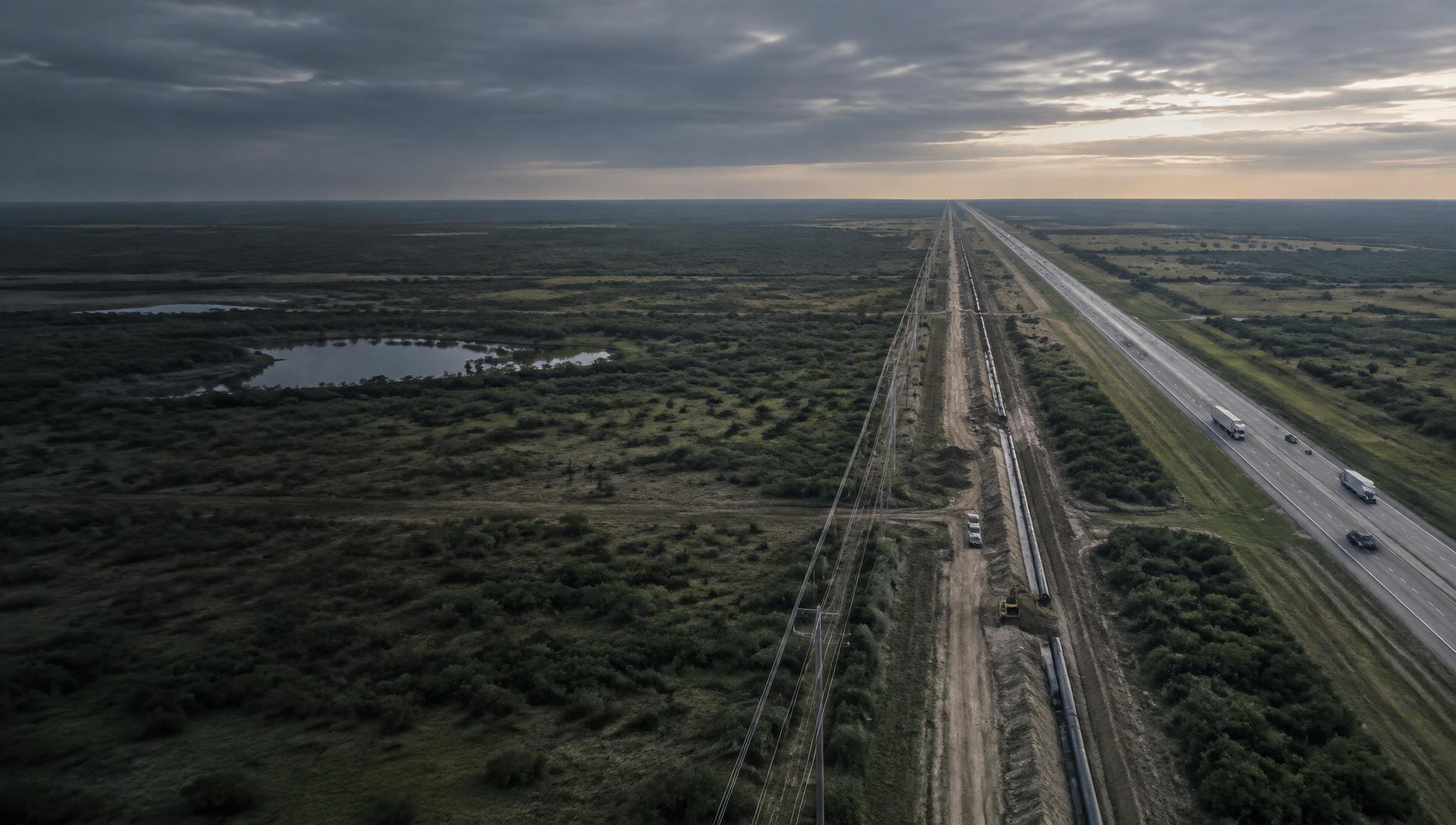 A highway and utility corridor crossing South Texas