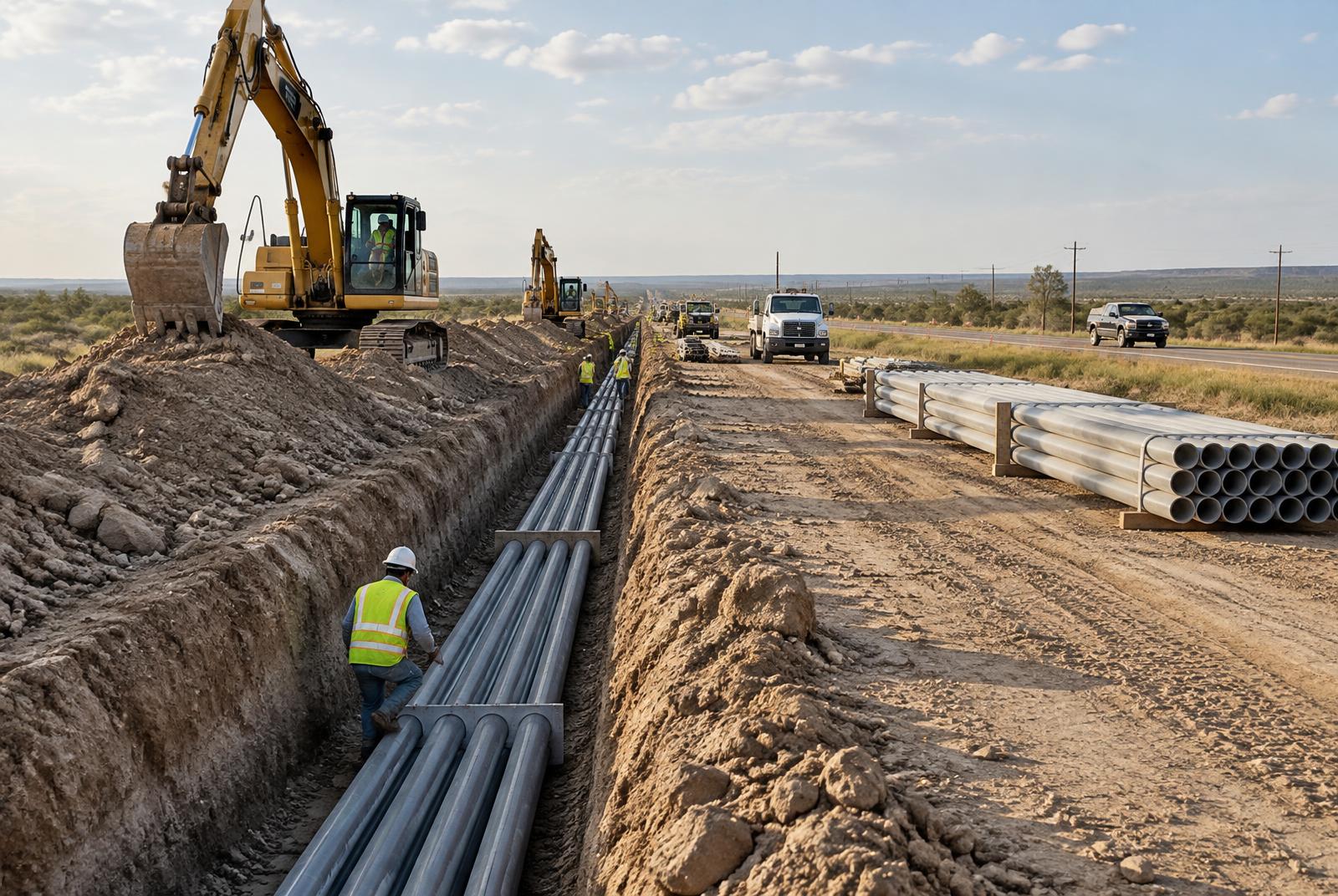 Buried conduit installation along a Texas highway corridor